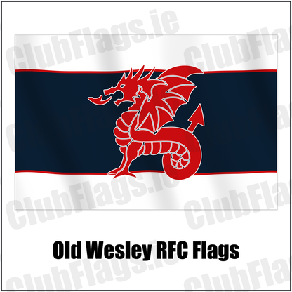 Old Wesley RFC Flags with the club crest and colours, Dublin Rugby - ClubFlags.ie