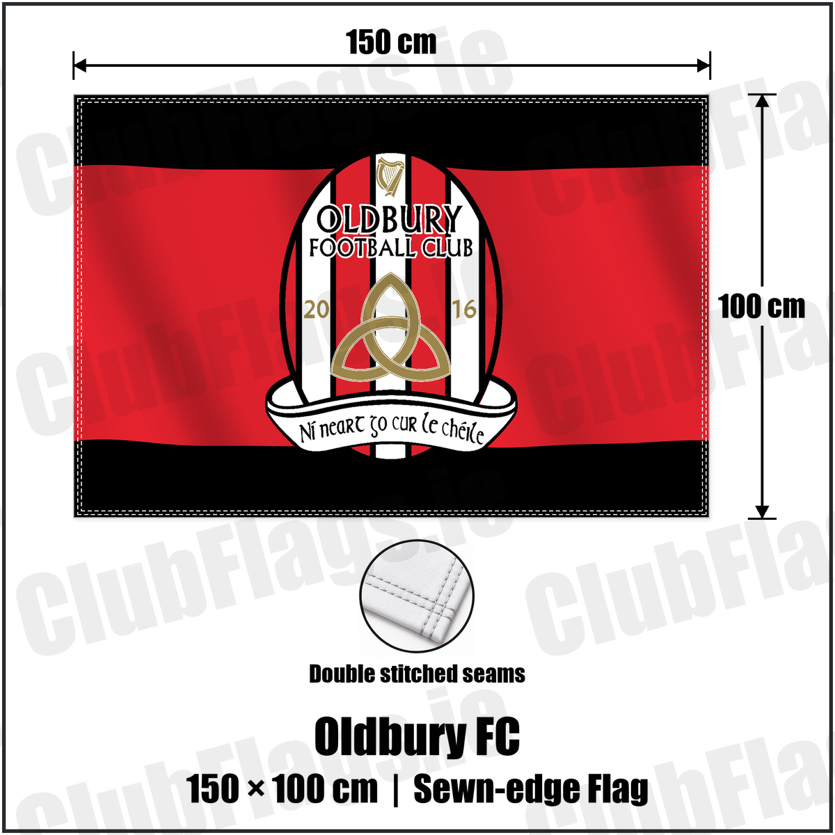 Oldbury FC 100cm x 150cm Flag (sewn on the edges) with the club crest and colours, Dublin Football - ClubFlags.ie