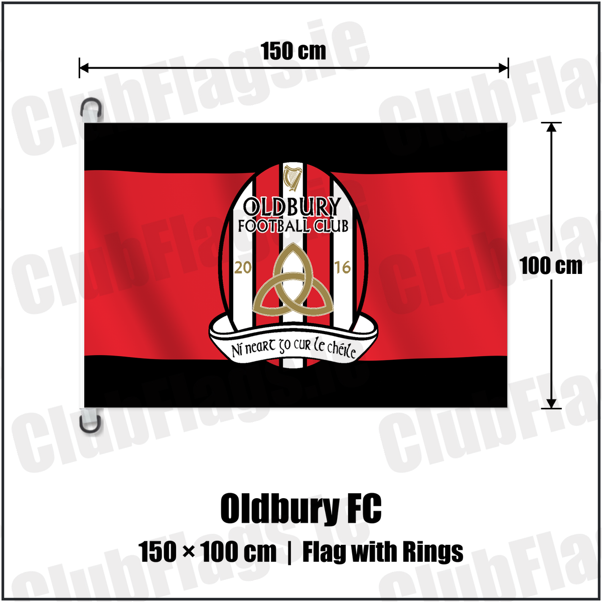 Oldbury FC 150cm x 100cm Flag Pole Flag with Rings with the club crest and colours, Dublin Football - ClubFlags.ie
