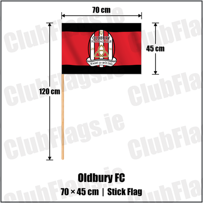 Oldbury FC 45cm x 70cm Stick Flag with the club crest and colours, Dublin Football - ClubFlags.ie