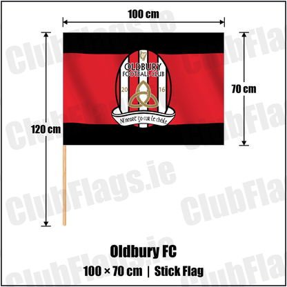 Oldbury FC 70cm x 100cm Stick Flag with the club crest and colours, Dublin Football - ClubFlags.ie