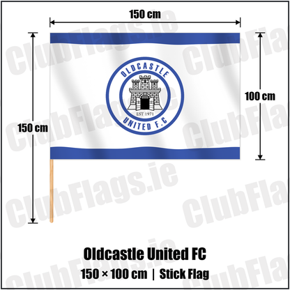 Oldcastle United FC 100cm x 150cm Stick Flag with the club crest and colours, Meath Football - ClubFlags.ie