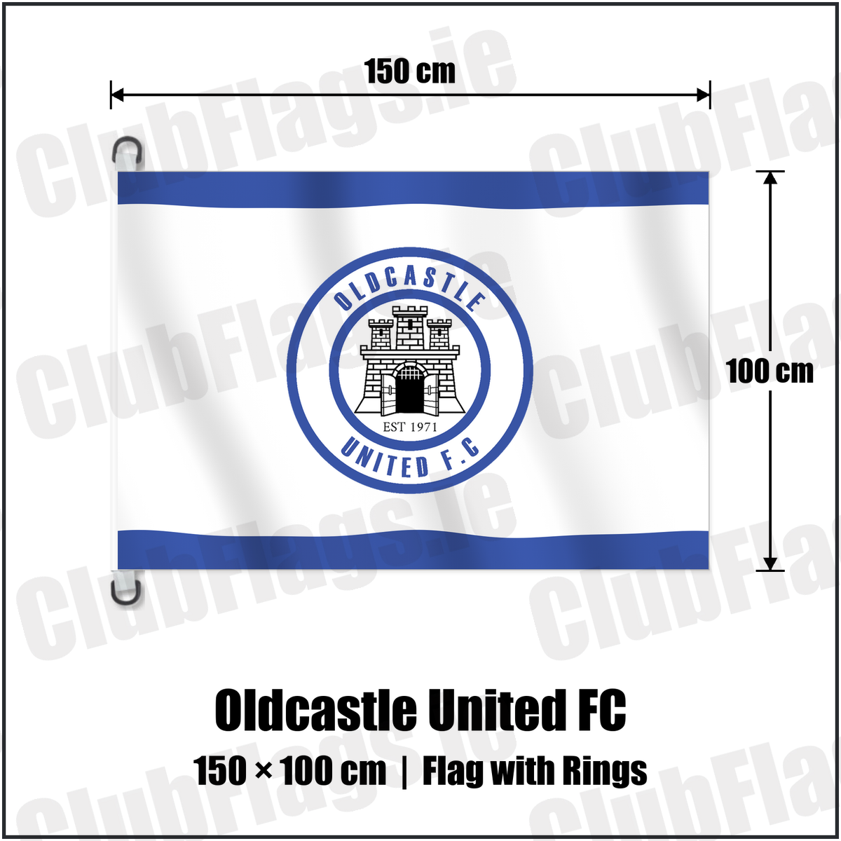 Oldcastle United FC 150cm x 100cm Flag Pole Flag with Rings with the club crest and colours, Meath Football - ClubFlags.ie