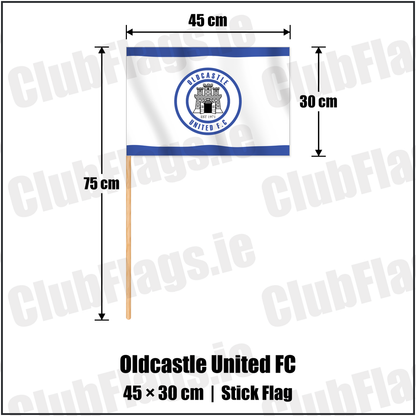 Oldcastle United FC 30cm x 45cm Stick Flag with the club crest and colours, Meath Football - ClubFlags.ie