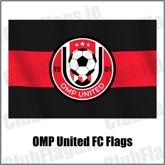 OMP United FC Flags with the club crest and colours, Meath Football - ClubFlags.ie
