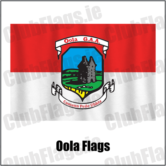 Oola Flags, featuring the club crest and red and white colours; County Limerick GAA. ClubFlags.ie.