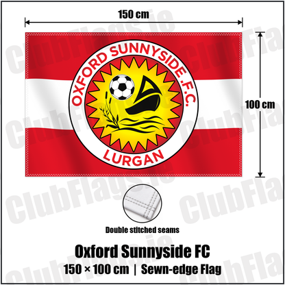 Oxford Sunnyside FC 100cm x 150cm Flag (sewn on the edges) with the club crest and colours, Armagh Football - ClubFlags.ie