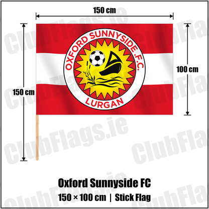 Oxford Sunnyside FC 100cm x 150cm Stick Flag with the club crest and colours, Armagh Football - ClubFlags.ie