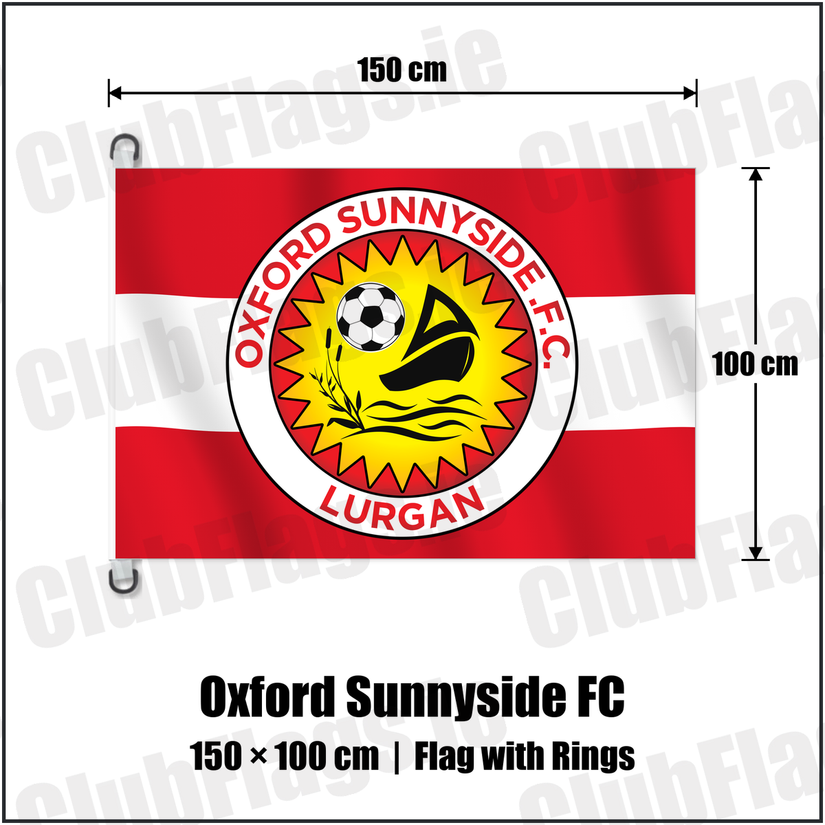 Oxford Sunnyside FC 150cm x 100cm Flag Pole Flag with Rings with the club crest and colours, Armagh Football - ClubFlags.ie