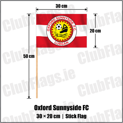 Oxford Sunnyside FC 20cm x 30cm Stick Flag with the club crest and colours, Armagh Football - ClubFlags.ie