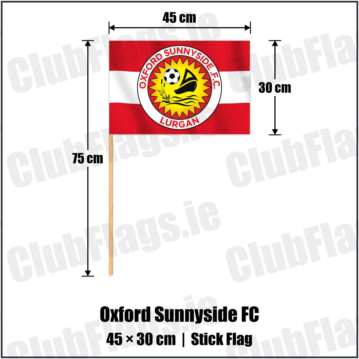 Oxford Sunnyside FC 30cm x 45cm Stick Flag with the club crest and colours, Armagh Football - ClubFlags.ie
