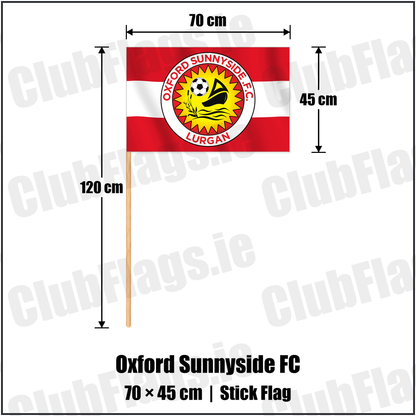 Oxford Sunnyside FC 45cm x 70cm Stick Flag with the club crest and colours, Armagh Football - ClubFlags.ie