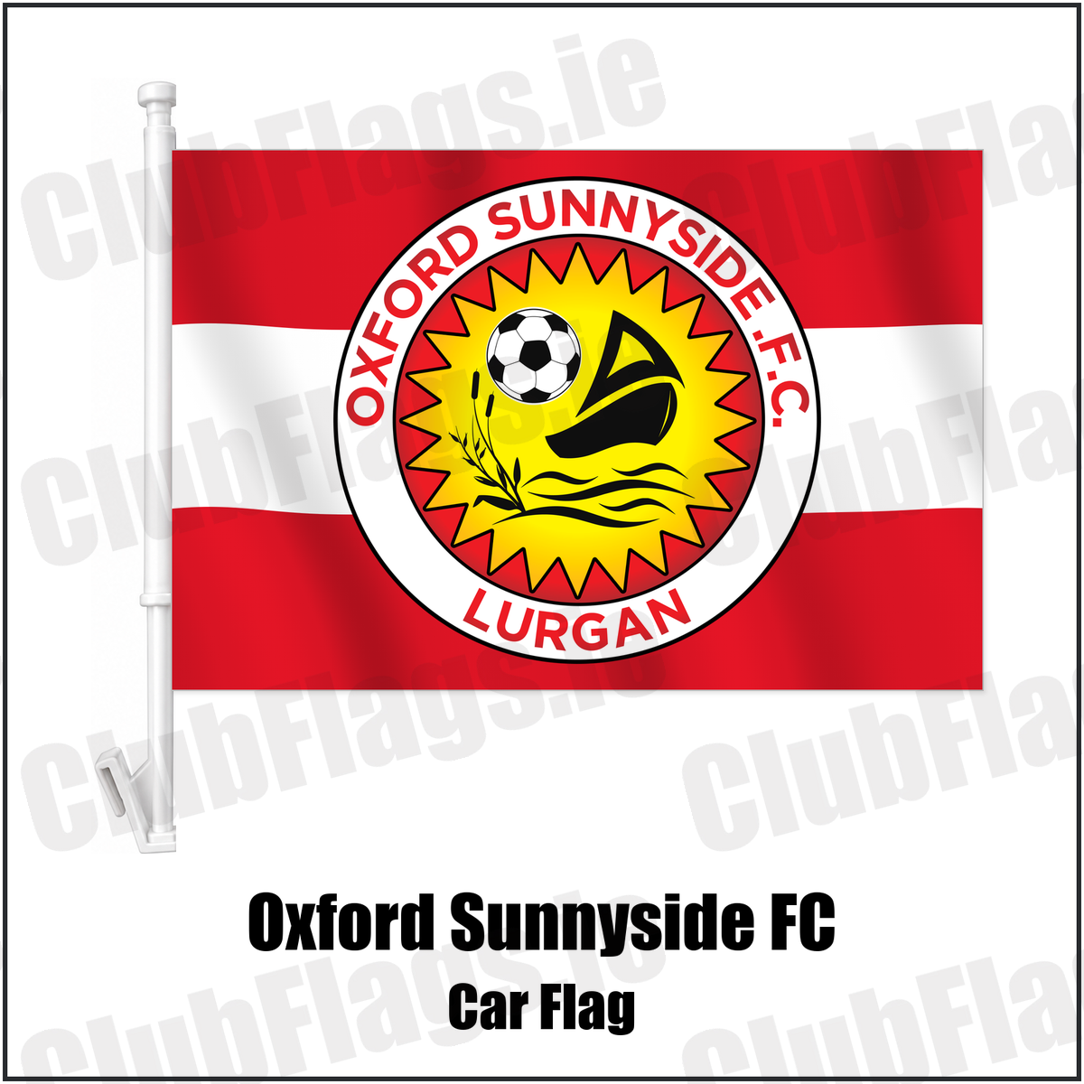 Oxford Sunnyside FC Car Flag with the club crest and colours, Armagh Football - ClubFlags.ie