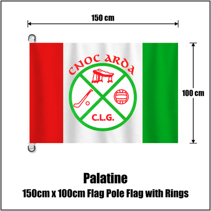 Palatine 150cm x 100cm Flag Pole Flag with Rings, featuring the club crest and red and green and white colours; County Carlow GAA. ClubFlags.ie.