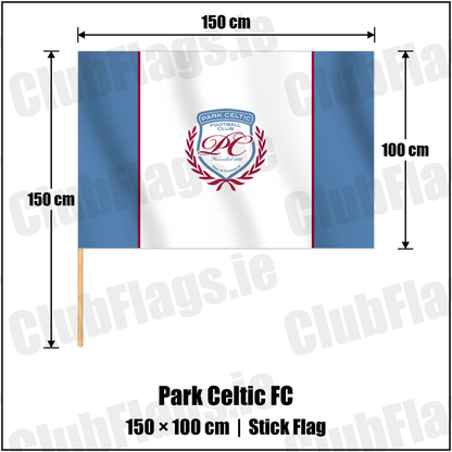 Park Celtic FC 100cm x 150cm Stick Flag with the club crest and colours, Dublin Football - ClubFlags.ie