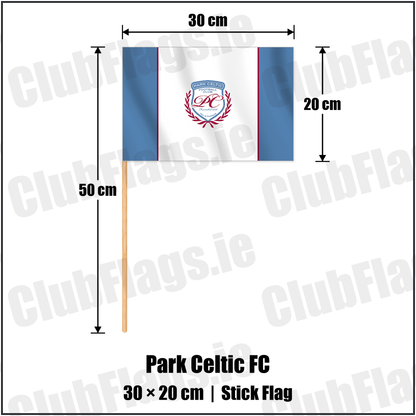 Park Celtic FC 20cm x 30cm Stick Flag with the club crest and colours, Dublin Football - ClubFlags.ie