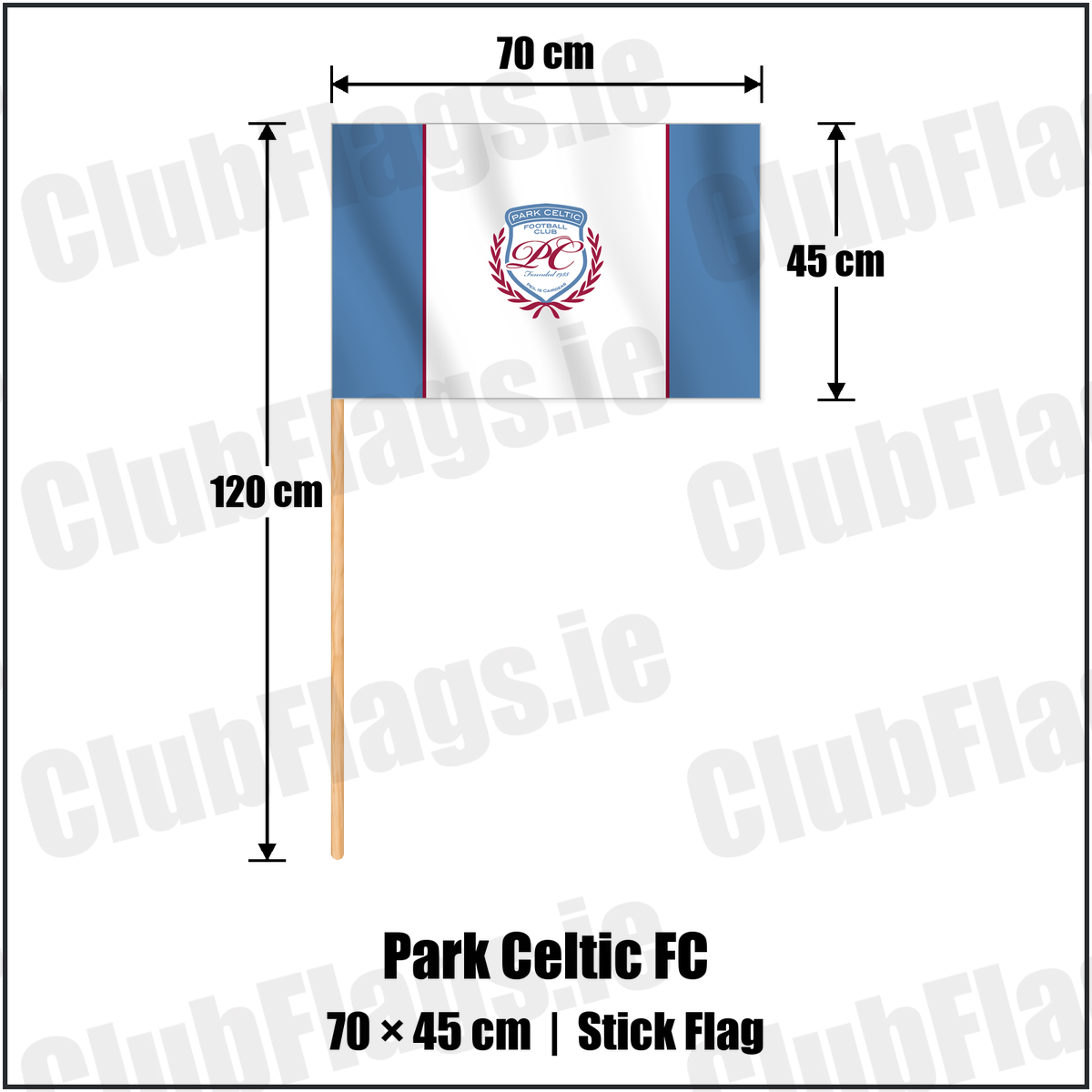 Park Celtic FC 45cm x 70cm Stick Flag with the club crest and colours, Dublin Football - ClubFlags.ie