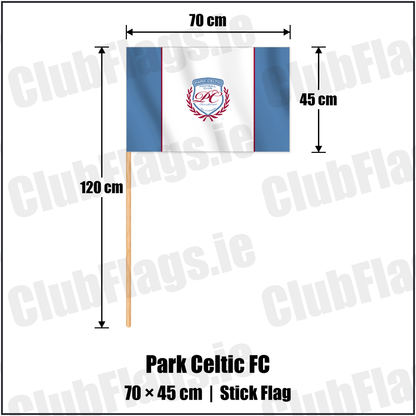 Park Celtic FC 45cm x 70cm Stick Flag with the club crest and colours, Dublin Football - ClubFlags.ie