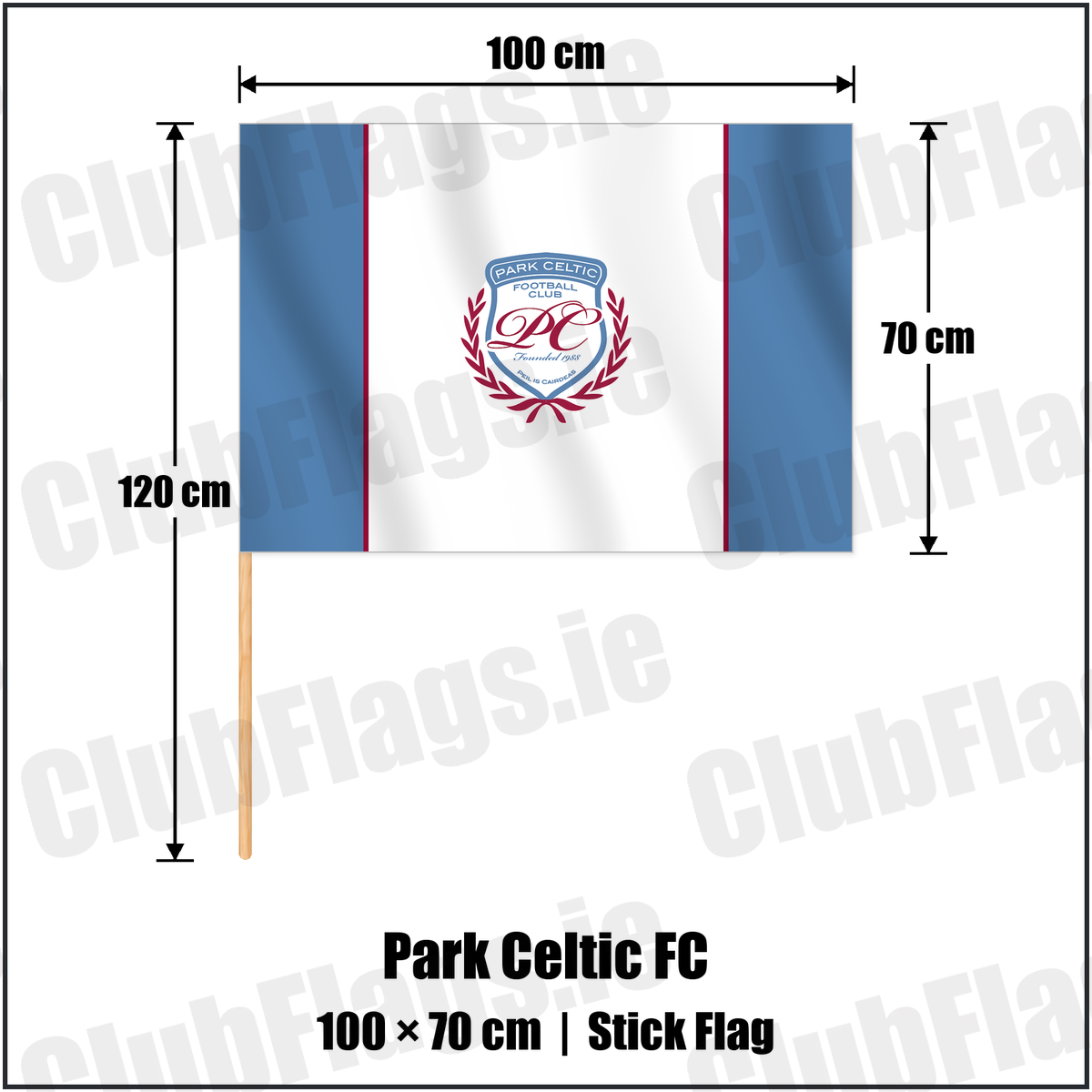 Park Celtic FC 70cm x 100cm Stick Flag with the club crest and colours, Dublin Football - ClubFlags.ie