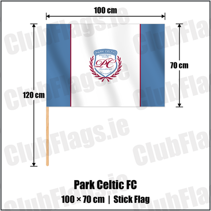 Park Celtic FC 70cm x 100cm Stick Flag with the club crest and colours, Dublin Football - ClubFlags.ie
