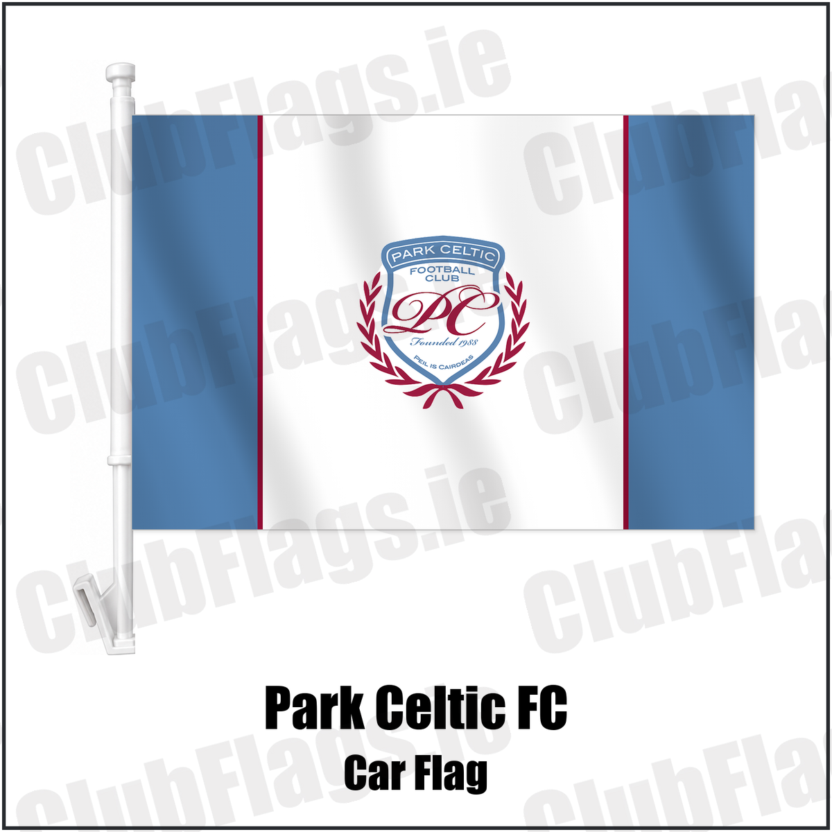 Park Celtic FC Car Flag with the club crest and colours, Dublin Football - ClubFlags.ie