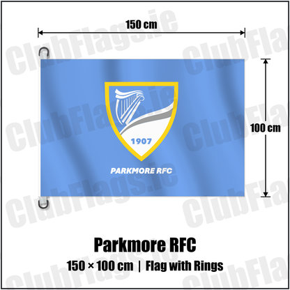 Parkmore RFC 150cm x 100cm Flag Pole Flag with Rings with the club crest and colours, Dublin Rugby - ClubFlags.ie