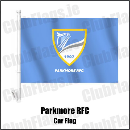 Parkmore RFC Car Flag with the club crest and colours, Dublin Rugby - ClubFlags.ie