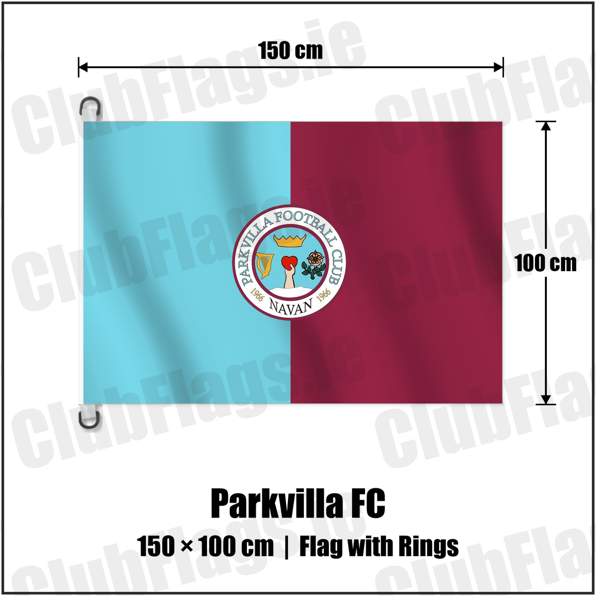 Parkvilla FC 150cm x 100cm Flag Pole Flag with Rings with the club crest and colours, Meath Football - ClubFlags.ie