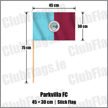 Parkvilla FC 30cm x 45cm Stick Flag with the club crest and colours, Meath Football - ClubFlags.ie
