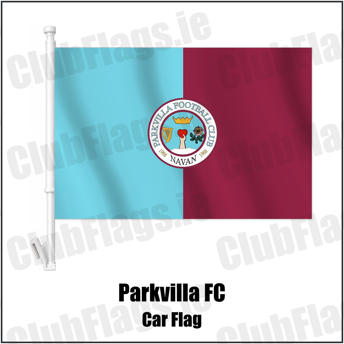 Parkvilla FC Car Flag with the club crest and colours, Meath Football - ClubFlags.ie