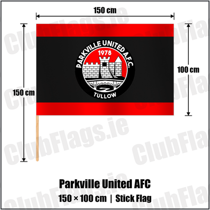 Parkville United AFC 100cm x 150cm Stick Flag with the club crest and colours, Carlow football - ClubFlags.ie