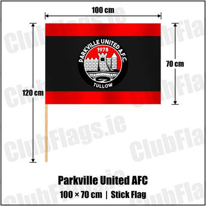 Parkville United AFC 70cm x 100cm Stick Flag with the club crest and colours, Carlow football - ClubFlags.ie