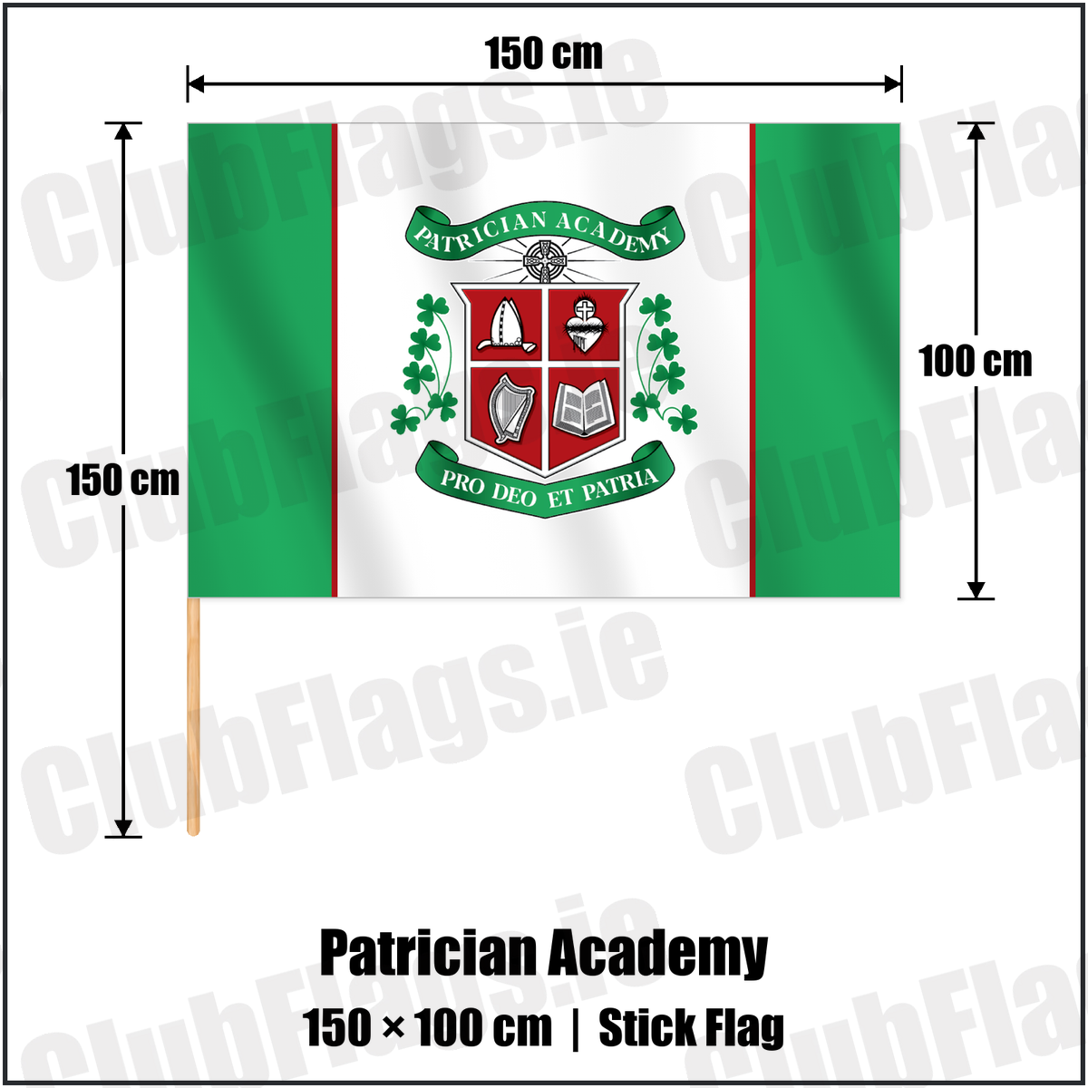 Patrician Academy 100cm x 150cm Stick Flag with the club crest and colours, Cork GAA - ClubFlags.ie