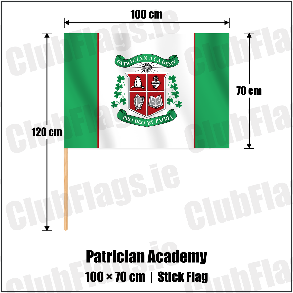 Patrician Academy 70cm x 100cm Stick Flag with the club crest and colours, Cork GAA - ClubFlags.ie