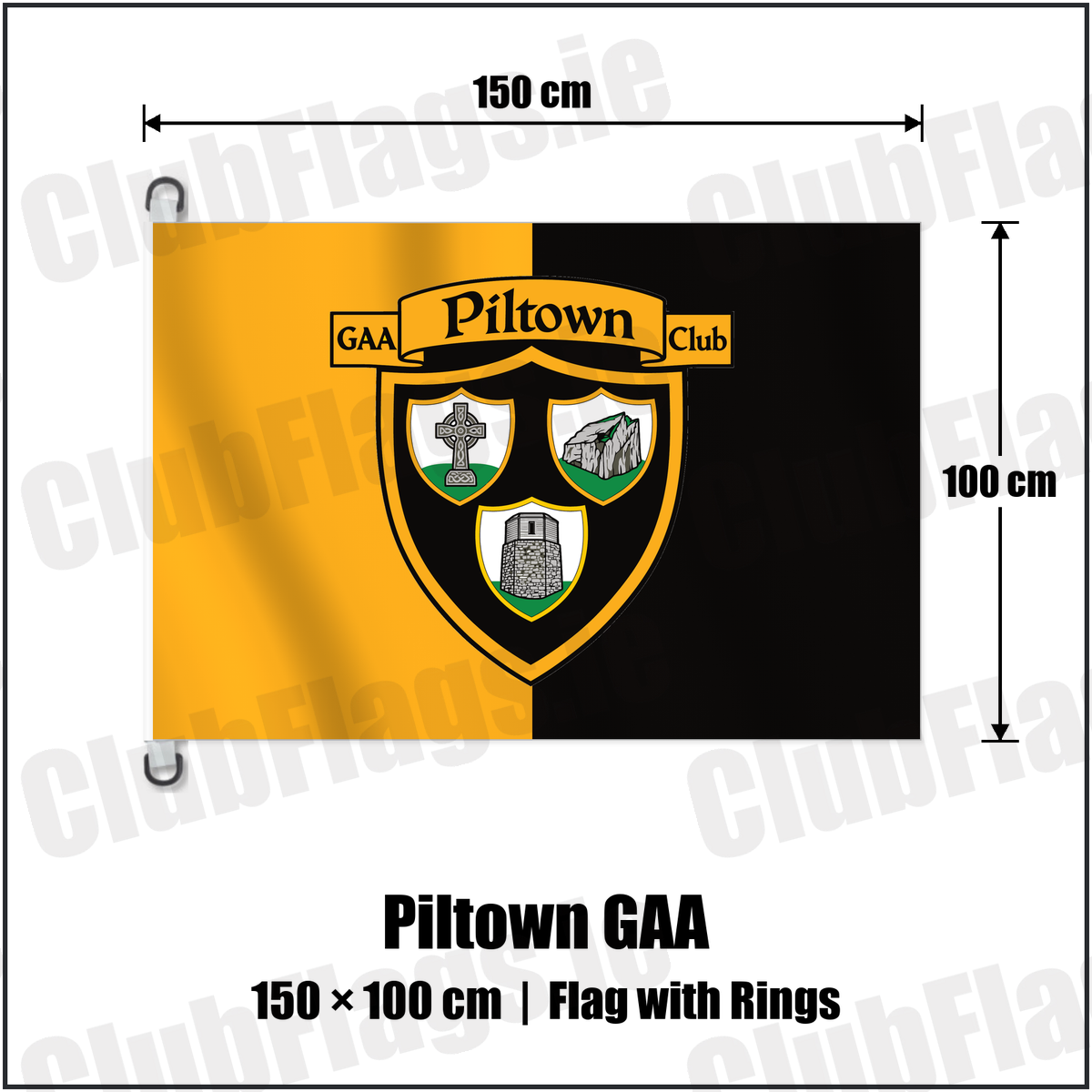 Piltown GAA 150cm x 100cm Flag Pole Flag with Rings with the verified club crest and colours, Kilkenny GAA - ClubFlags.ie