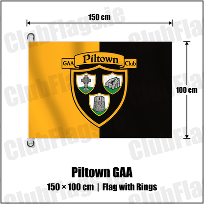 Piltown GAA 150cm x 100cm Flag Pole Flag with Rings with the verified club crest and colours, Kilkenny GAA - ClubFlags.ie