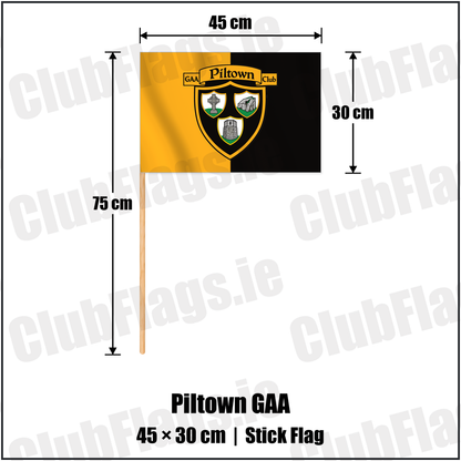 Piltown GAA 30cm x 45cm Stick Flag with the verified club crest and colours, Kilkenny GAA - ClubFlags.ie