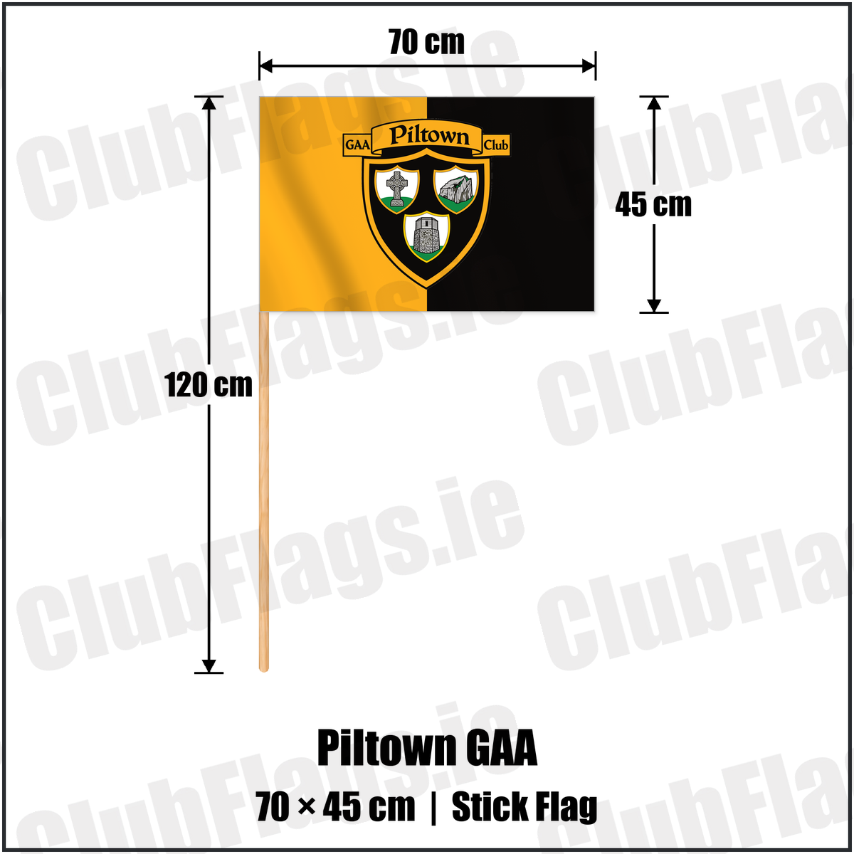 Piltown GAA 45cm x 70cm Stick Flag with the verified club crest and colours, Kilkenny GAA - ClubFlags.ie