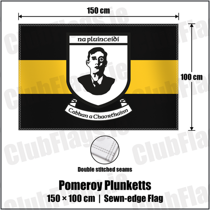 Pomeroy Plunketts 100cm x 150cm Flag (sewn on the edges) with the club crest and colours, Tyrone GAA - ClubFlags.ie