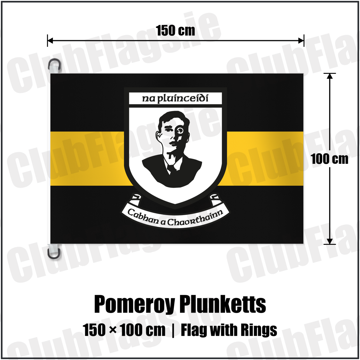 Pomeroy Plunketts 150cm x 100cm Flag Pole Flag with Rings with the club crest and colours, Tyrone GAA - ClubFlags.ie