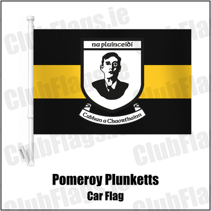 Pomeroy Plunketts Car Flag with the club crest and colours, Tyrone GAA - ClubFlags.ie