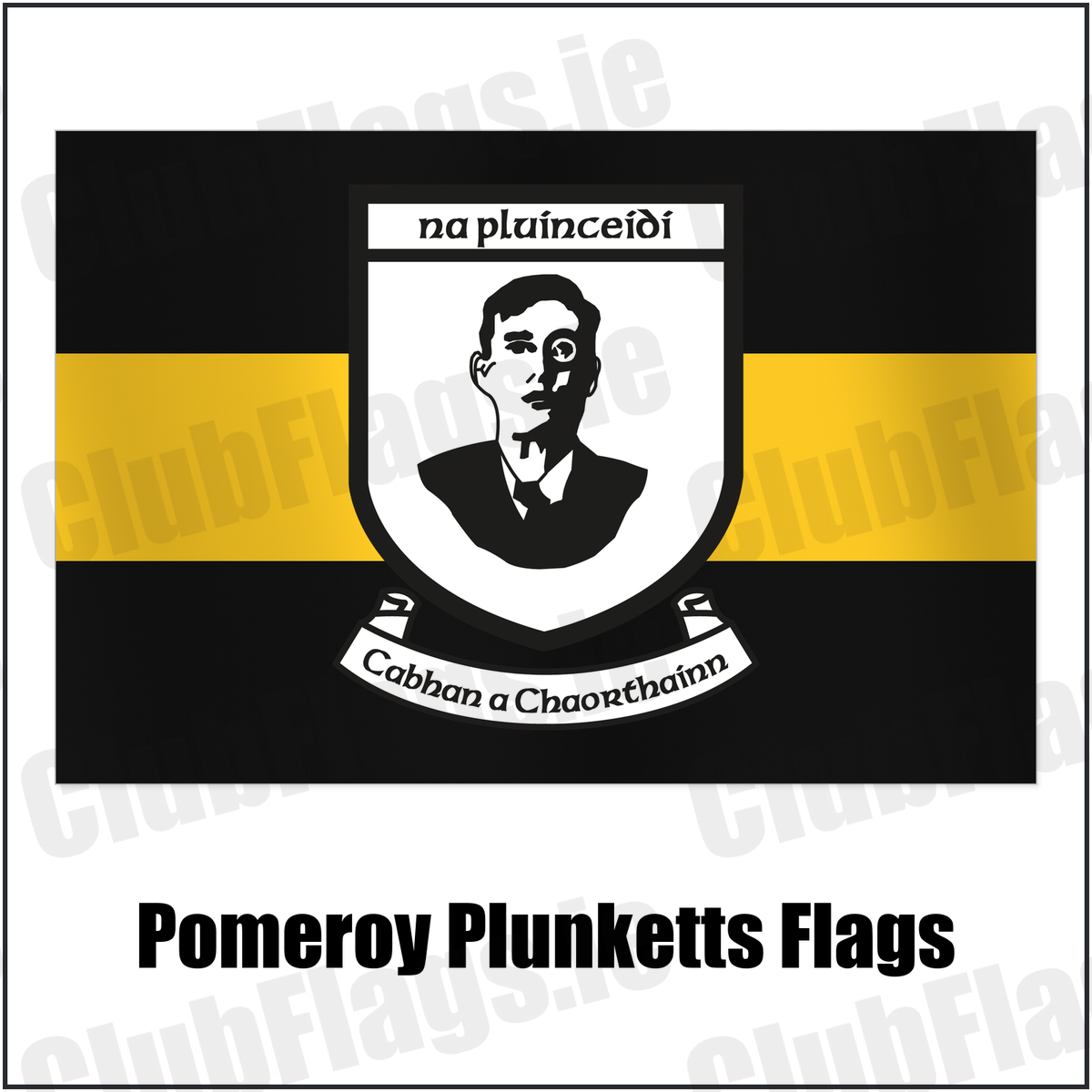 Pomeroy Plunketts Flags with the club crest and colours, Tyrone GAA - ClubFlags.ie