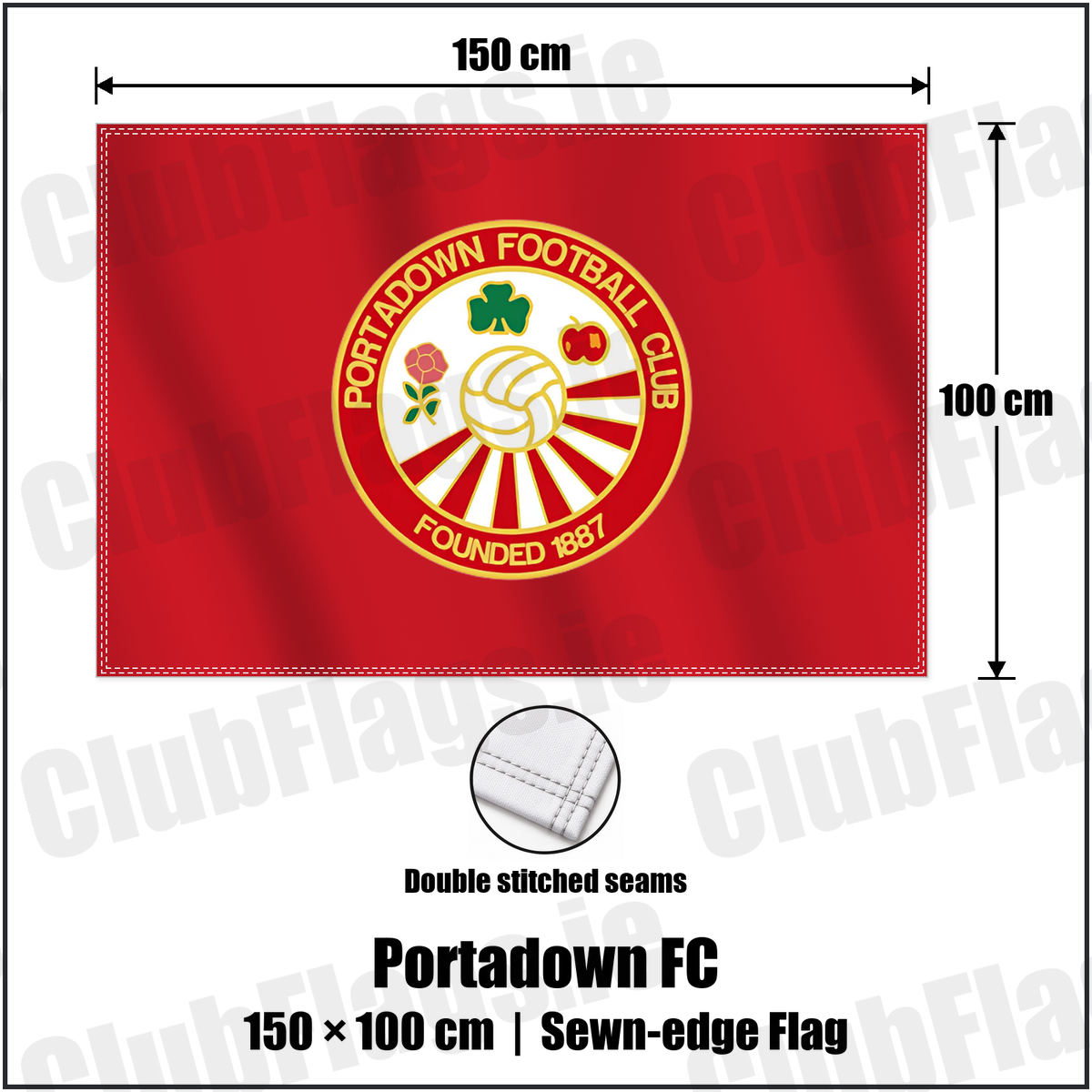 Portadown FC 100cm x 150cm Flag (sewn on the edges) with the club crest and colours, Armagh Football - ClubFlags.ie