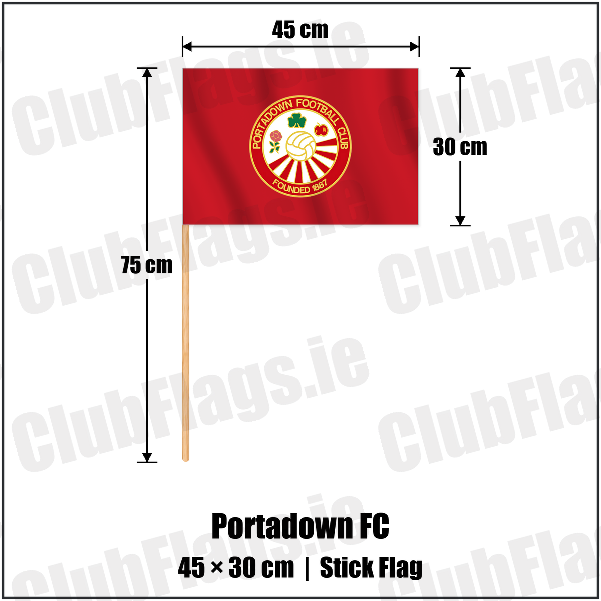 Portadown FC 30cm x 45cm Stick Flag with the club crest and colours, Armagh Football - ClubFlags.ie