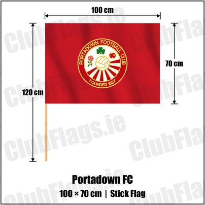 Portadown FC 70cm x 100cm Stick Flag with the club crest and colours, Armagh Football - ClubFlags.ie