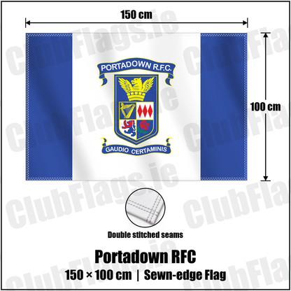 Portadown RFC 100cm x 150cm Flag (sewn on the edges) with the club crest and colours, Armagh Rugby - ClubFlags.ie