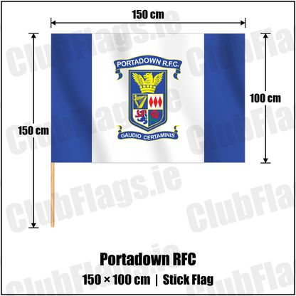 Portadown RFC 100cm x 150cm Stick Flag with the club crest and colours, Armagh Rugby - ClubFlags.ie