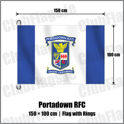 Portadown RFC 150cm x 100cm Flag Pole Flag with Rings with the club crest and colours, Armagh Rugby - ClubFlags.ie