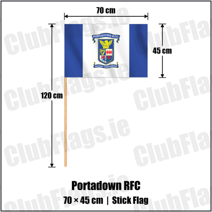 Portadown RFC 45cm x 70cm Stick Flag with the club crest and colours, Armagh Rugby - ClubFlags.ie