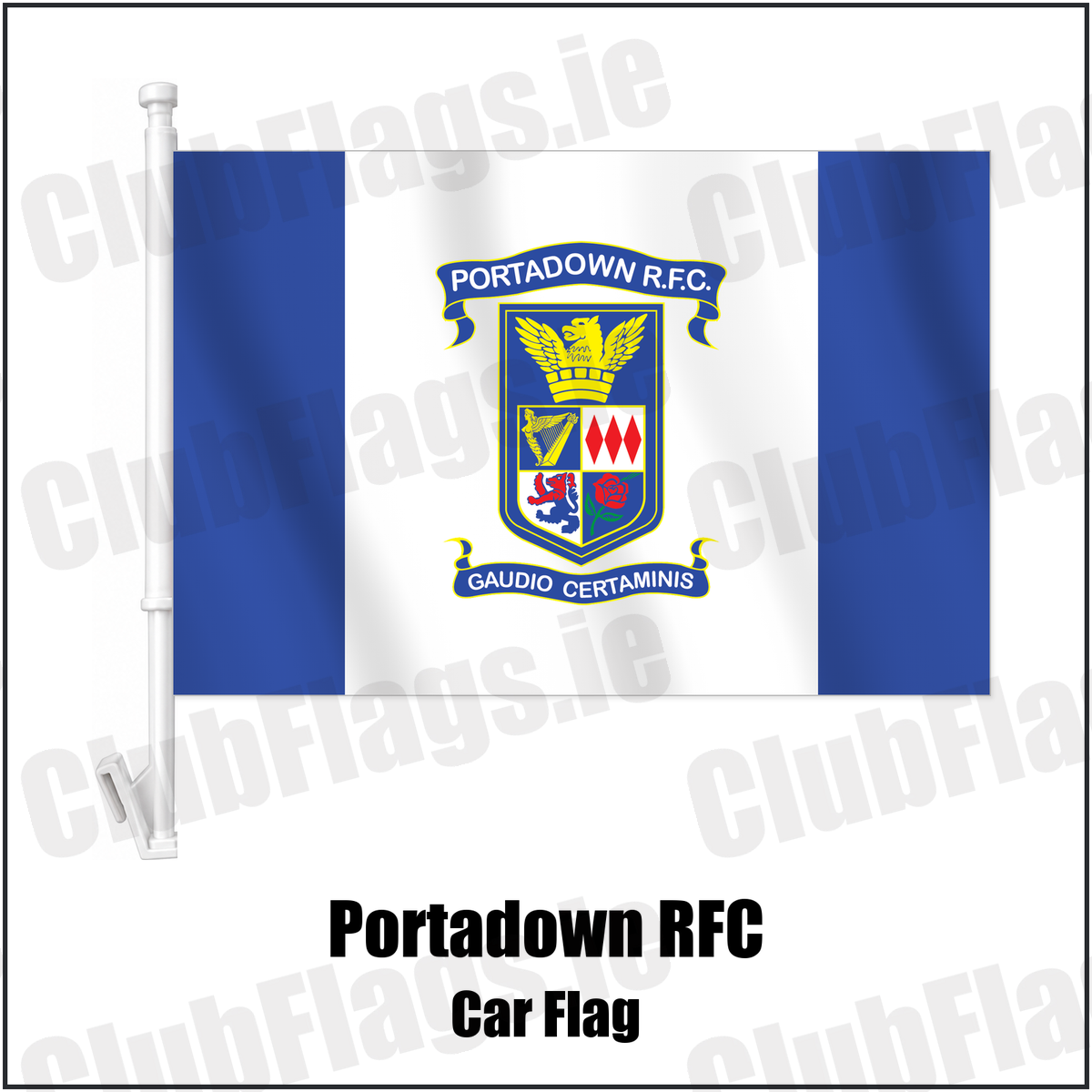 Portadown RFC Car Flag with the club crest and colours, Armagh Rugby - ClubFlags.ie